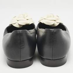 مملوكة مسبقًا حذاء فلات باليه شانيل كاميليا سى سى جلد أسود مقاس 37.5 