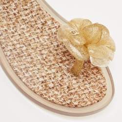 Chanel Gold Glitter Jelly Camellia Flower Flat Sandals Size 37