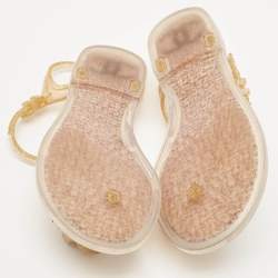 Chanel Gold Glitter Jelly Camellia Flower Flat Sandals Size 37