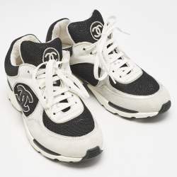 مملوكة مسبقًا Chanel Black/White Leather and Mesh CC Interlocking Logo Low Top Sneakers Size 37.5