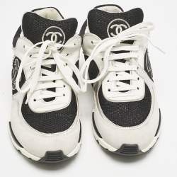 مملوكة مسبقًا Chanel Black/White Leather and Mesh CC Interlocking Logo Low Top Sneakers Size 37.5