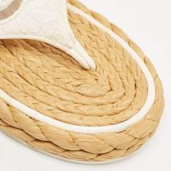 مملوكة مسبقًا Chanel White Fabric CC Thong Sandals Size 37.5