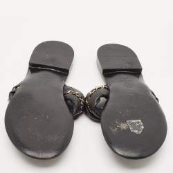 Chanel Black  Braided Leather Chain Detail Flat Thong Sandals Size 38