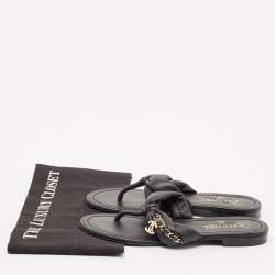 Chanel Black  Braided Leather Chain Detail Flat Thong Sandals Size 38