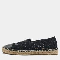Chanel Black Mesh and Patent Leather CC Espadrille Flats Size 38