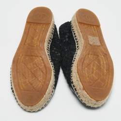Chanel Black Mesh and Patent Leather CC Espadrille Flats Size 38
