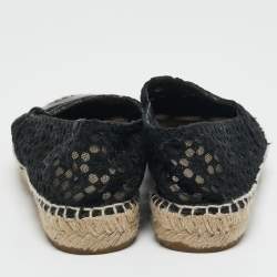Chanel Black Mesh and Patent Leather CC Espadrille Flats Size 38