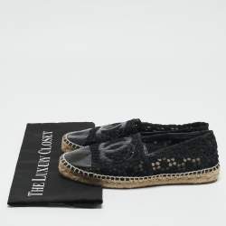 Chanel Black Mesh and Patent Leather CC Espadrille Flats Size 38