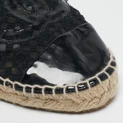 Chanel Black Mesh and Patent Leather CC Espadrille Flats Size 38