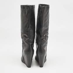 Chanel Black Leather CC Knee Length Boots Size 39.5