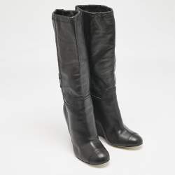 Chanel Black Leather CC Knee Length Boots Size 39.5