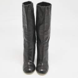 Chanel Black Leather CC Knee Length Boots Size 39.5