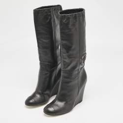 Chanel Black Leather CC Knee Length Boots Size 39.5