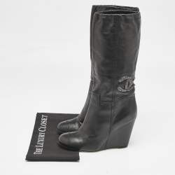 Chanel Black Leather CC Knee Length Boots Size 39.5