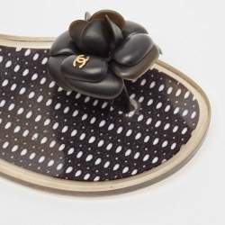 Pre Owned Chanel Black Jelly Camellia Flower Flat Sandals Size 38