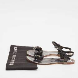 Pre Owned Chanel Black Jelly Camellia Flower Flat Sandals Size 38