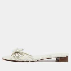 Chanel White Leather Bow Slide Sandals Size 39.5