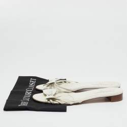 Chanel White Leather Bow Slide Sandals Size 39.5