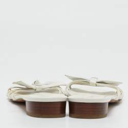 Chanel White Leather Bow Slide Sandals Size 39.5