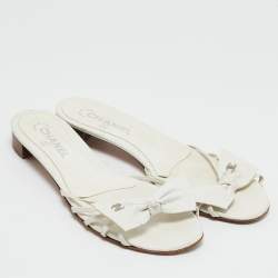 Chanel White Leather Bow Slide Sandals Size 39.5