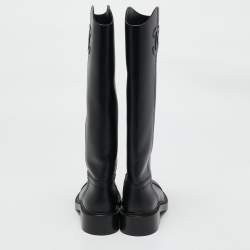 Chanel Black Calf Leather Knee Length Boots Size 38.5