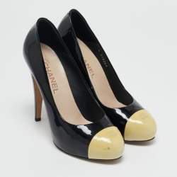 Chanel Black/Cream Patent CC Cap Toe Pumps Size 39