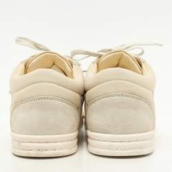 Pre Owned Chanel Beige Canvas and Suede CC Low Top Sneakers Size 38