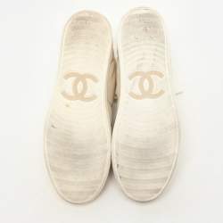 Pre Owned Chanel Beige Canvas and Suede CC Low Top Sneakers Size 38