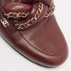Pre Owned Chanel Burgundy Leather Braided Chain Flat Mules Size 38