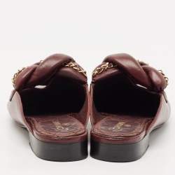 Pre Owned Chanel Burgundy Leather Braided Chain Flat Mules Size 38