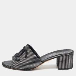 Chanel Gold/Black Suede  CC Logo Slide Sandals Size 39.5
