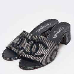 Chanel Gold/Black Suede  CC Logo Slide Sandals Size 39.5