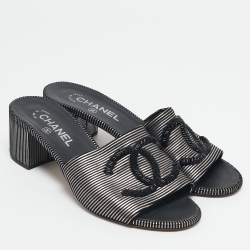 Chanel Gold/Black Suede  CC Logo Slide Sandals Size 39.5