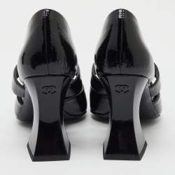 Chanel Black Patent Leather Mary Jane Buckle D'orsay Pumps Size 39