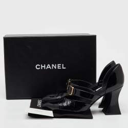 Chanel Black Patent Leather Mary Jane Buckle D'orsay Pumps Size 39