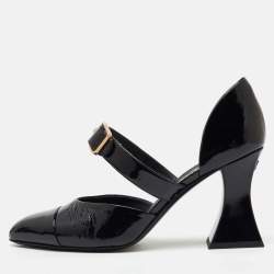 Chanel Black Patent Leather Mary Jane Buckle D'orsay Pumps Size 39