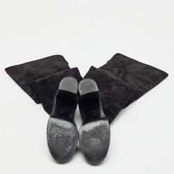Chanel Black Suede CC Block Heel Knee Length Boots Size 38.5