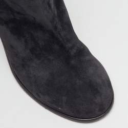 Chanel Black Suede CC Block Heel Knee Length Boots Size 38.5