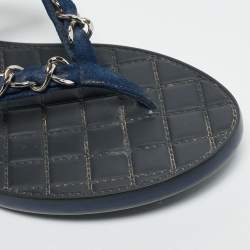 Pre Owned Chanel Navy Blue Suede Chain Link Thong Flats Size 39