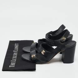 Pre Owned Chanel Black Leather CC Turnlock Ankle Strap Sandals Size 40.5