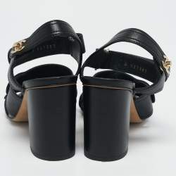 Pre Owned Chanel Black Leather CC Turnlock Ankle Strap Sandals Size 40.5