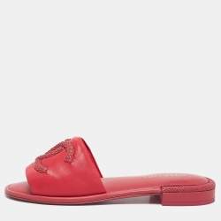 Chanel Pink Leather Flat Slide Sandals Size 40