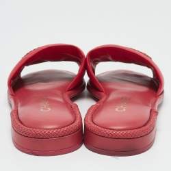 Chanel Pink Leather Flat Slide Sandals Size 40