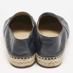 Chanel Black/Navy Blue Leather CC Cap Toe Espadrille Flats Size 40