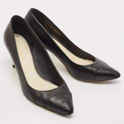 Chanel Black Leather Cap Toe Pumps Size 38.5
