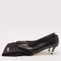 Chanel Black Leather Cap Toe Pumps Size 38.5