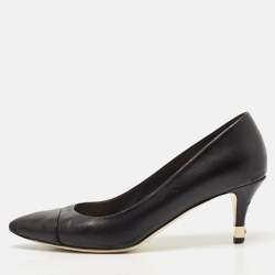 Chanel Black Leather Cap Toe Pumps Size 38.5