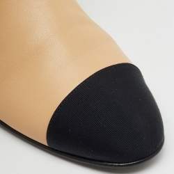 Chanel Beige/Black Leather Logo Ankle Length Boots Size 37