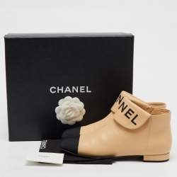 Chanel Beige/Black Leather Logo Ankle Length Boots Size 37