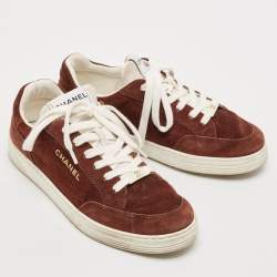 Chanel Brown Suede CC Low Top Sneakers Size 38.5